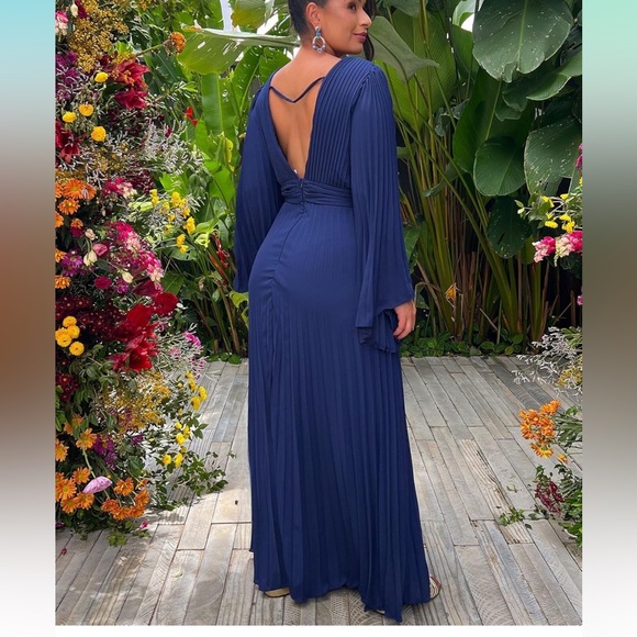 Chiffon Mother of The Bride Dress Wedding V Neck Long Sleeve Pleated Sz 20 - Picture 3 of 3